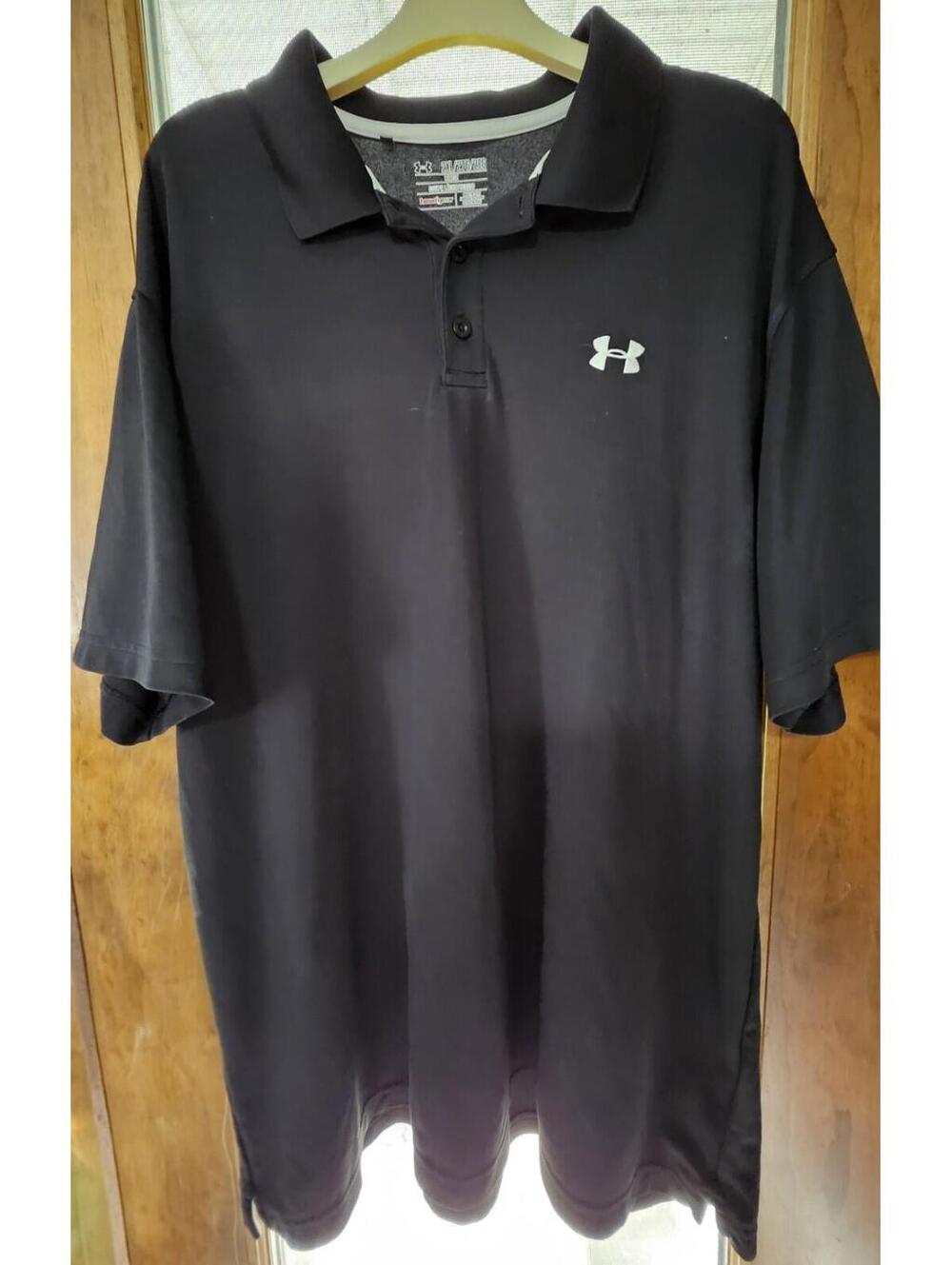 Under Armour Heatgear Logo Gray Golf Tennis Polo Loose Fit Shirt XXL